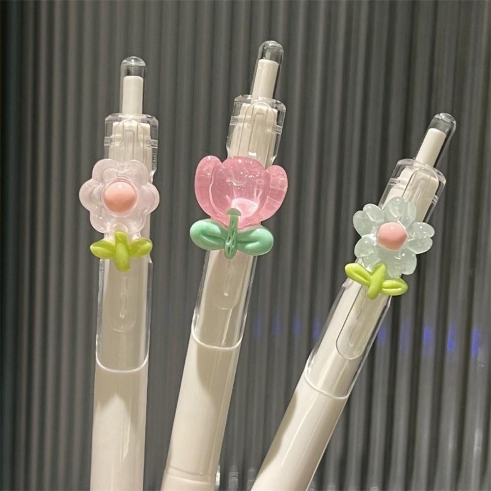 0.5mm Black Press Pen Flower Ballpoint Pen Cute Tulip Writing Pens  Office