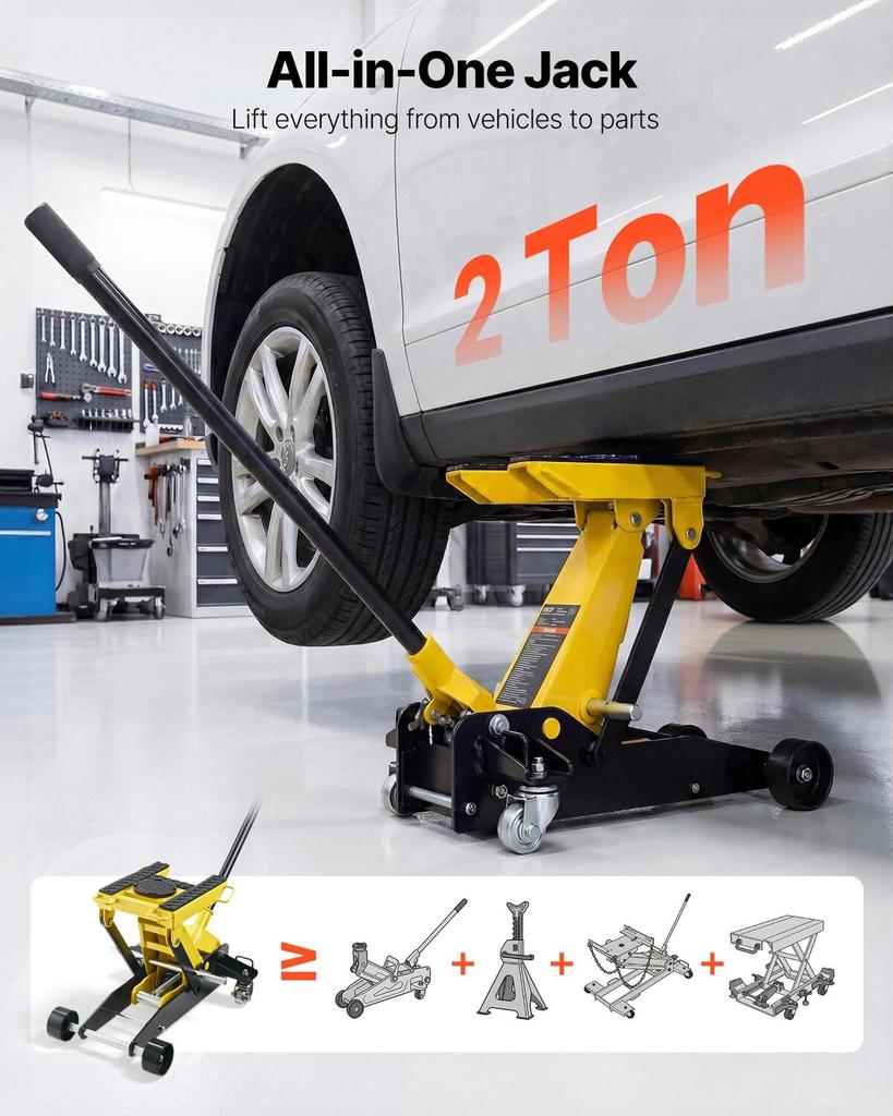 Low Profile Floor Jack, 2 Ton Capacity, Steel Racing Floor Jack with Single Piston Quick Lift Pump & Wheels, Hydraulic Trolley Car Lift for Cars,