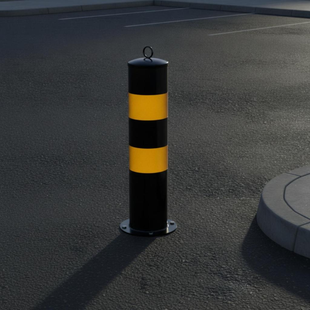 Steel Bollard with Base Plate Permanent Safety Post Hoop Handle Fixed