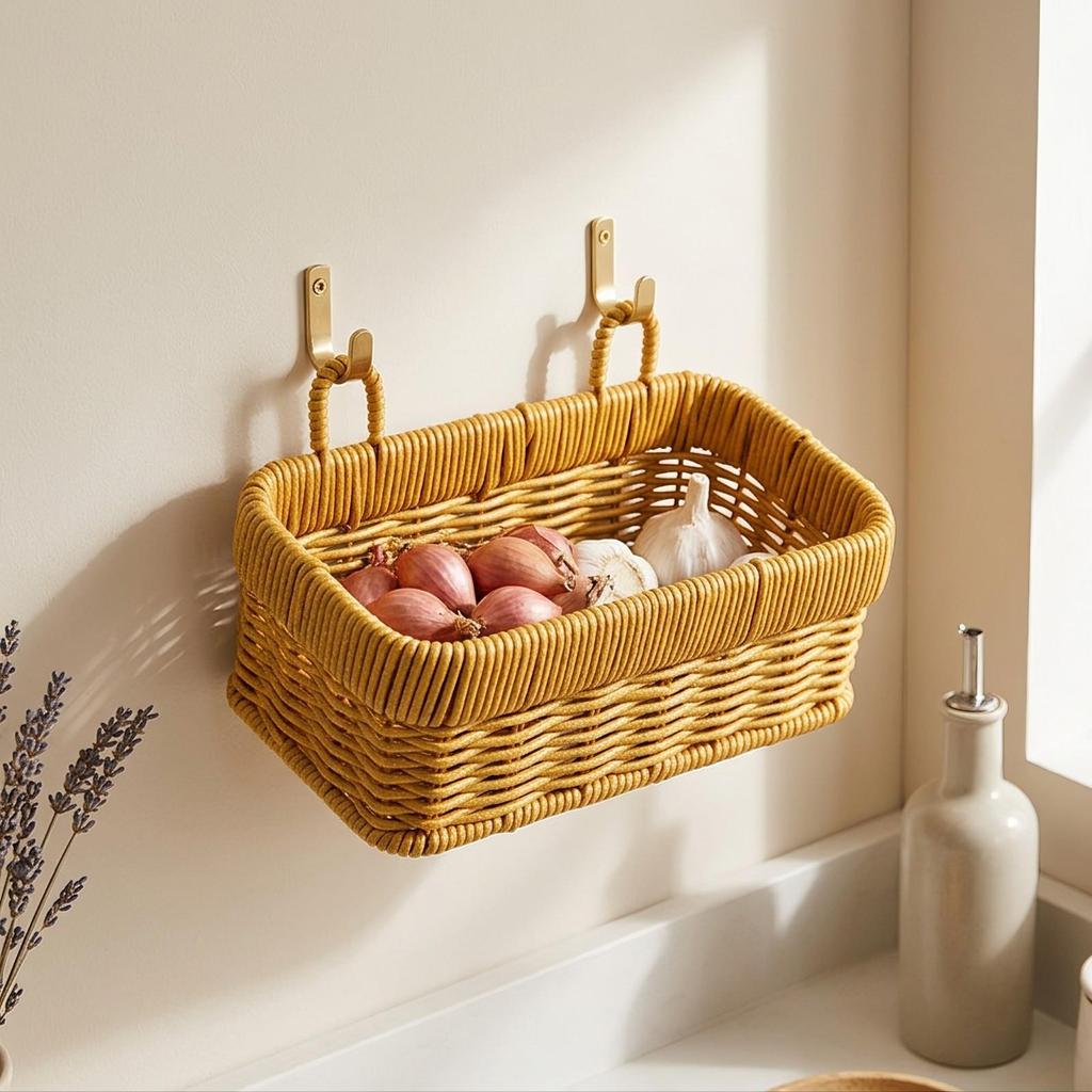 Wall Basket with Arched Handle Natural for Bathroom