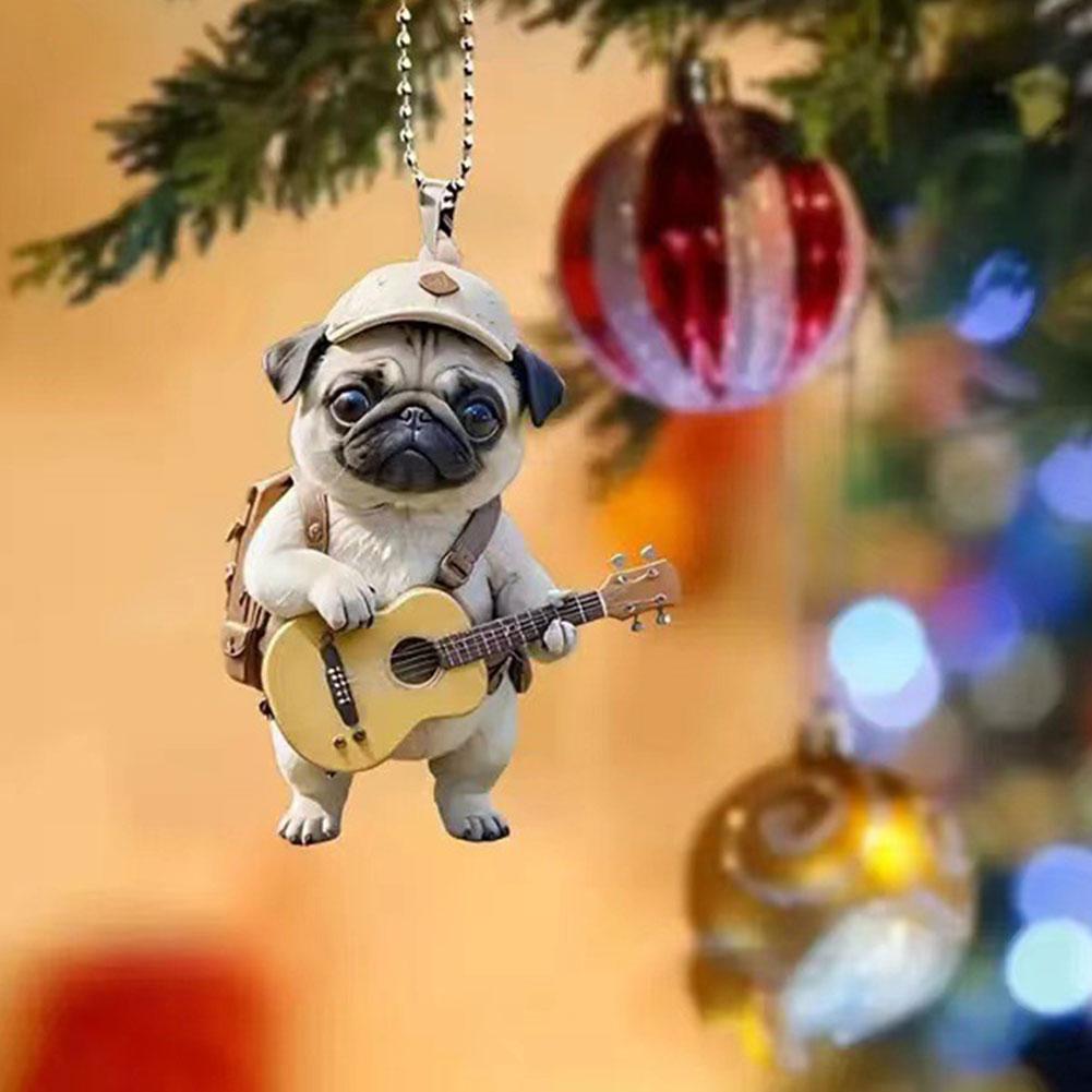 Cute Puppy Christmas Tree Hanging Ornaments Cartoon Dog Acrylic Christmas Tree Guitar Animal 2D H1F6