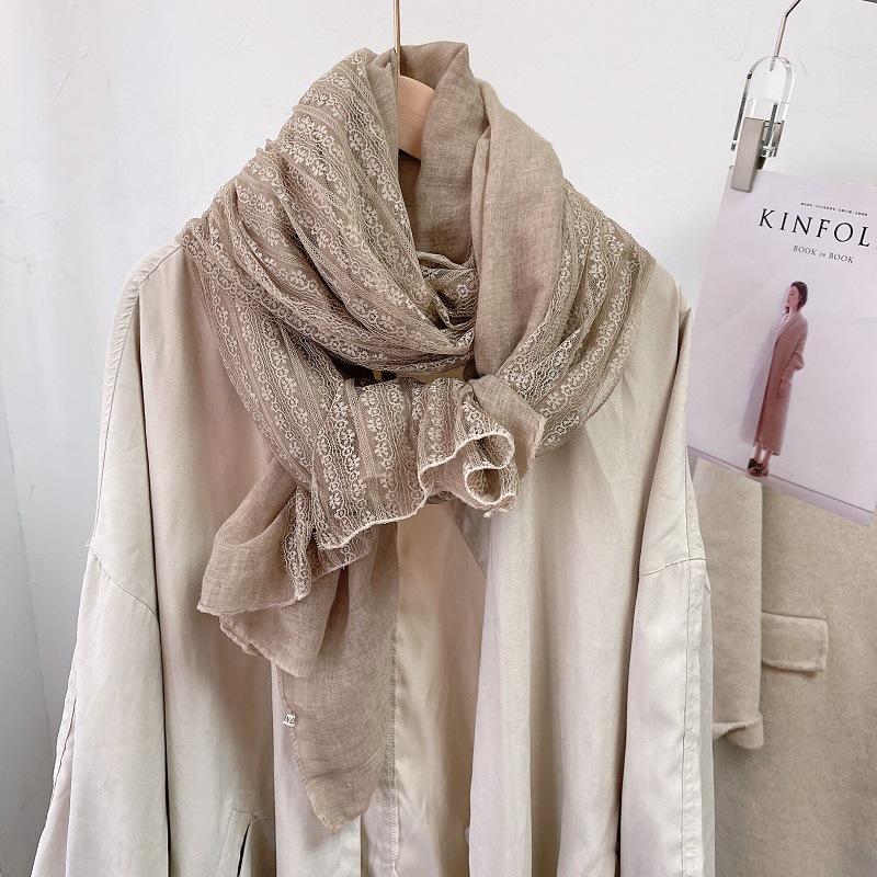 

180*90см Модный шарф из хлопка и льна с кружевной отделкой, Шарф-шаль на четыре сезона, Пляжная марля, Длинный легкий дорожный шарф 180*90cm льняной
