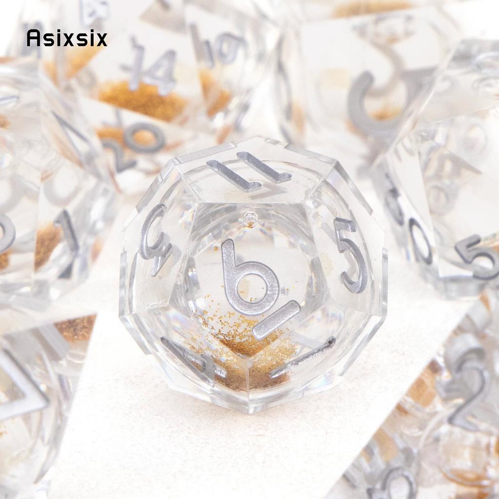 7 Pcs White Silver Number Sharp Edge Resin Dice Polyhedral Dice Suitable for Role-Playing RPG    Board Game