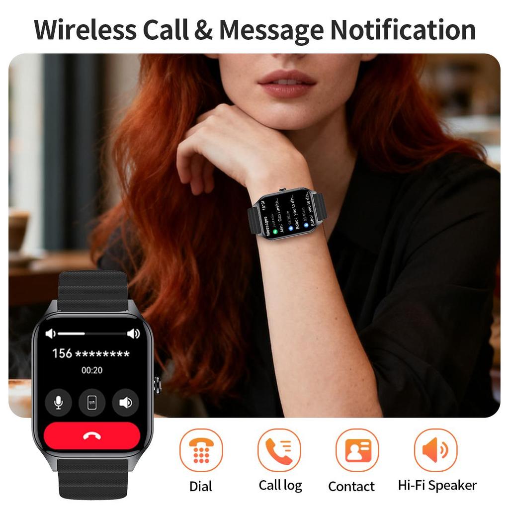 Smart Watch Tracker Wireless Call, Multiple Sports Modes, Silicone Strap, Flashlight, Weather for IOS/Android, Men and Women Smart Watch