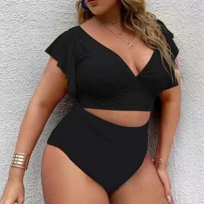 Plus Size Bikini High Waist Ruffle Bikini Set Sexy Flounce Bikini Swimwear Women Two Pieces Swimsuit Floral Beachwear V-neck