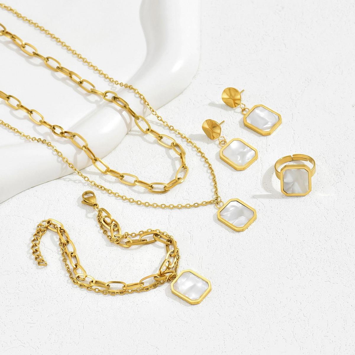 

Легкий роскошный браслет, ожерелье, серьги, ювелирные изделия, инкрустированные ракушкой, кольцо на указательный палец, двойная ключичная цепочка