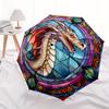 Stained Dragon Window Panel: Colorful Fantasy Art for Home DecorUmbrella, Portable 3-Fold Compact Umbrella,Christmas Gift ES472