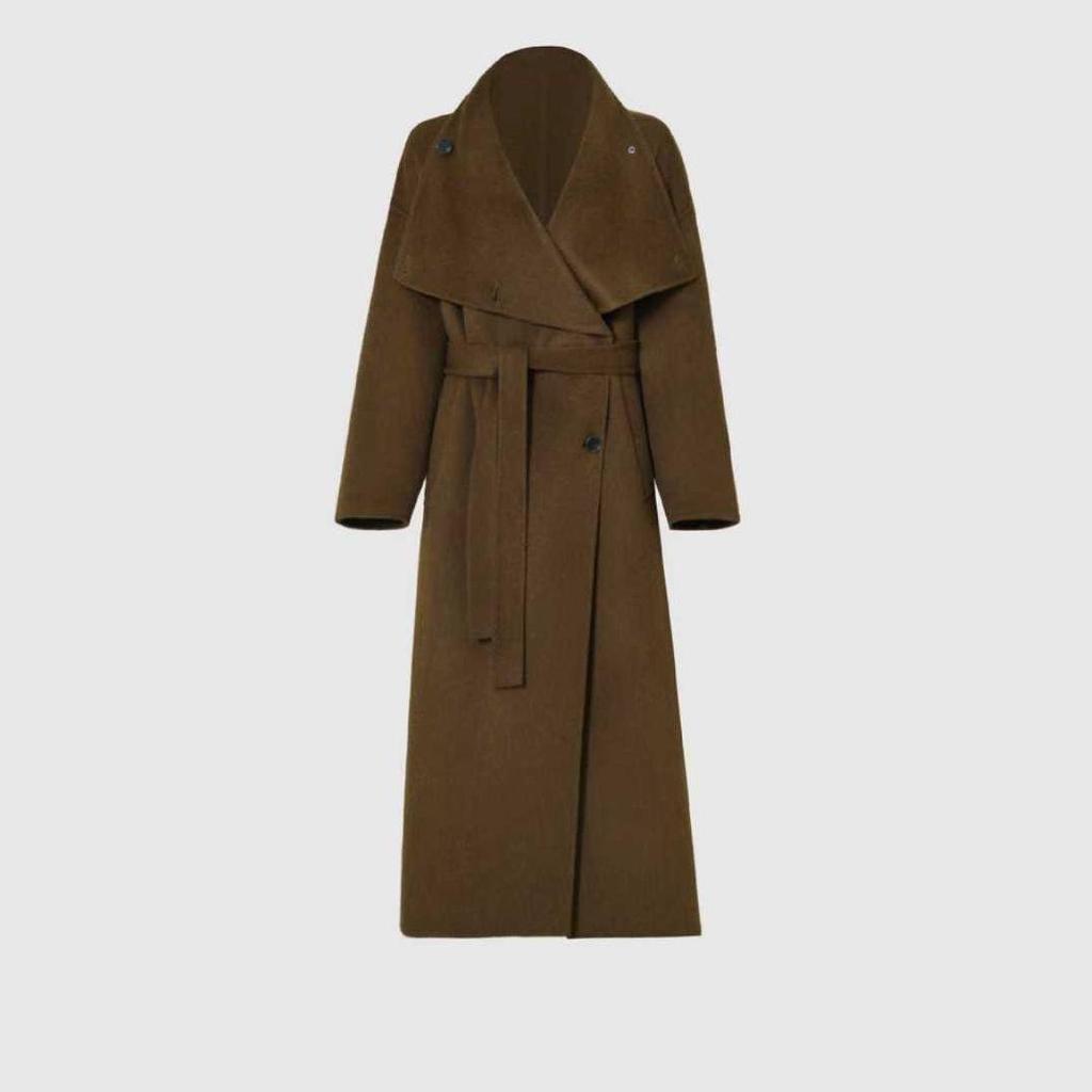 Bronze Coffee Cashmere Merino Wool Double-Sided Mid-Length Coat with Loose Lapel