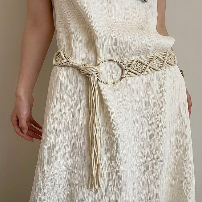 Elegant Temperament Waistband Ethnic Style Belt Hollow Retro Bohemian Belt Dress Waist Rope Round Ring Tassel Waist Chain