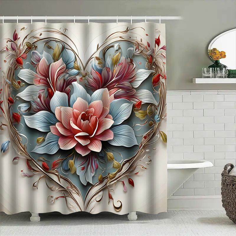 Exquisite Heart-Shaped Shower Curtain With Floral Design Perfect Bathroom Decoration For Home Or Gift