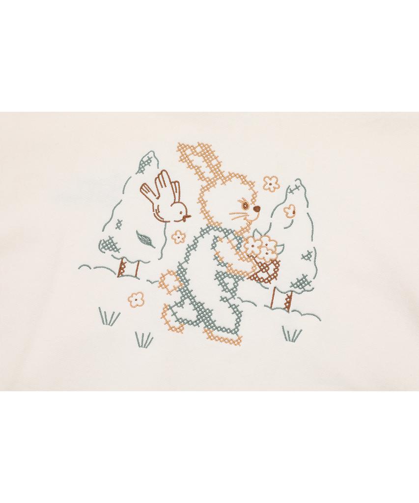 Bunny Flower Embroidered Hoodie Cream