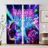 2PCS VR Neon Style Game Night Print Curtain E-sports Headphones Gamepad Print Curtain Rod Pocket 3D E-sports Style Decor Drapes