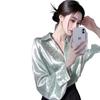 2025 French Light Luxury Satin Long Sleeve Blouse - Plus Size, Loose Fit for Early Spring