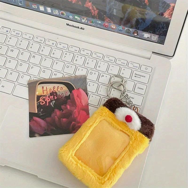 3 Inch Cute Cartoon Bear Rabbit Star Plush Photocard Holder Kpop Idol Photo Holder Girl Keychain ID Credit Protector Stationery