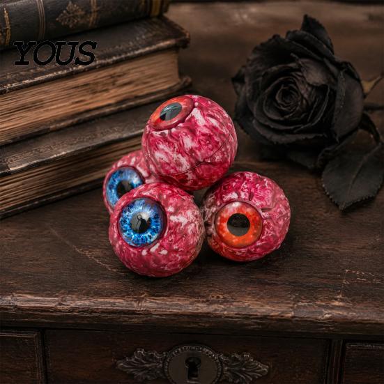 Spooky Scene Setter Props Halloween Hanging Eyeballs Decoration, 4 Pcs Scary Realistic Fake Blood Eyes in Bloodshot for Net Bag Haunted House