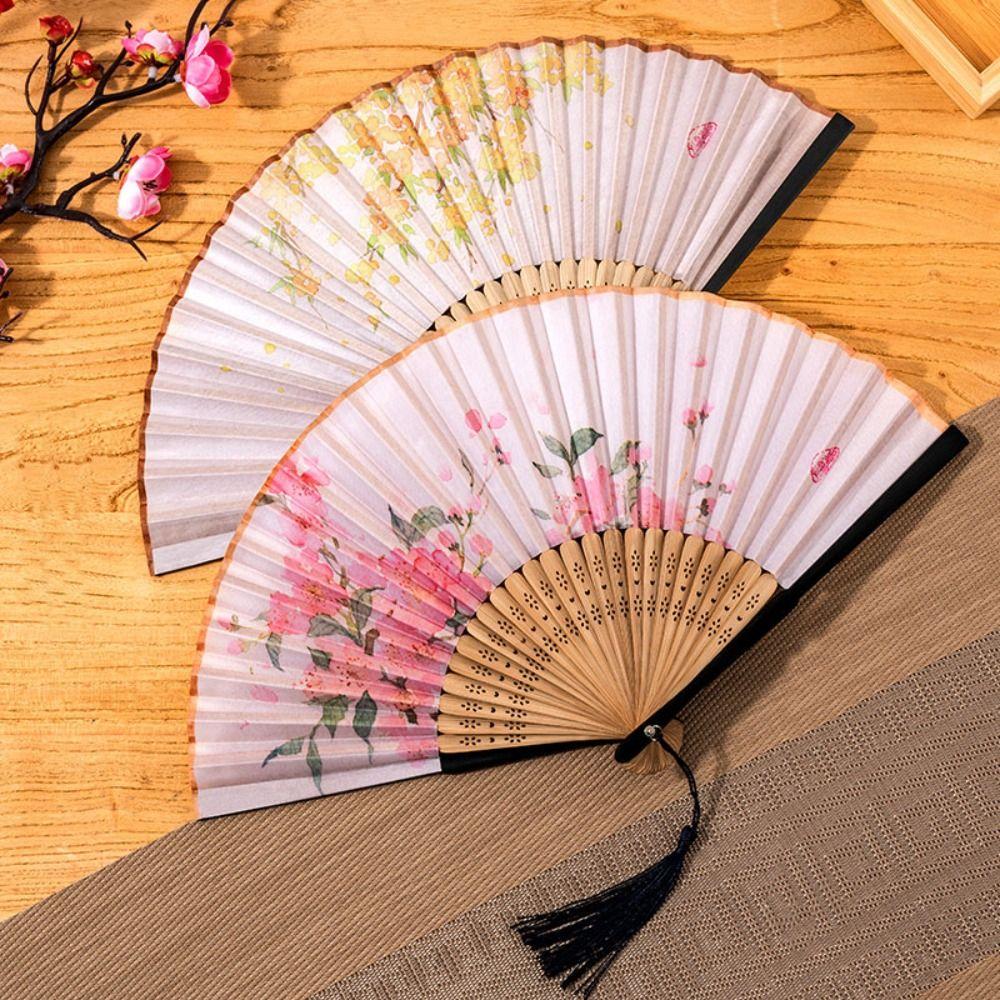 Evantai de mână pentru dans din pânză de mătase, mâner de bambus, recuzită, evantai stil chinezesc, evantai pliabil, decorațiune pentru casă