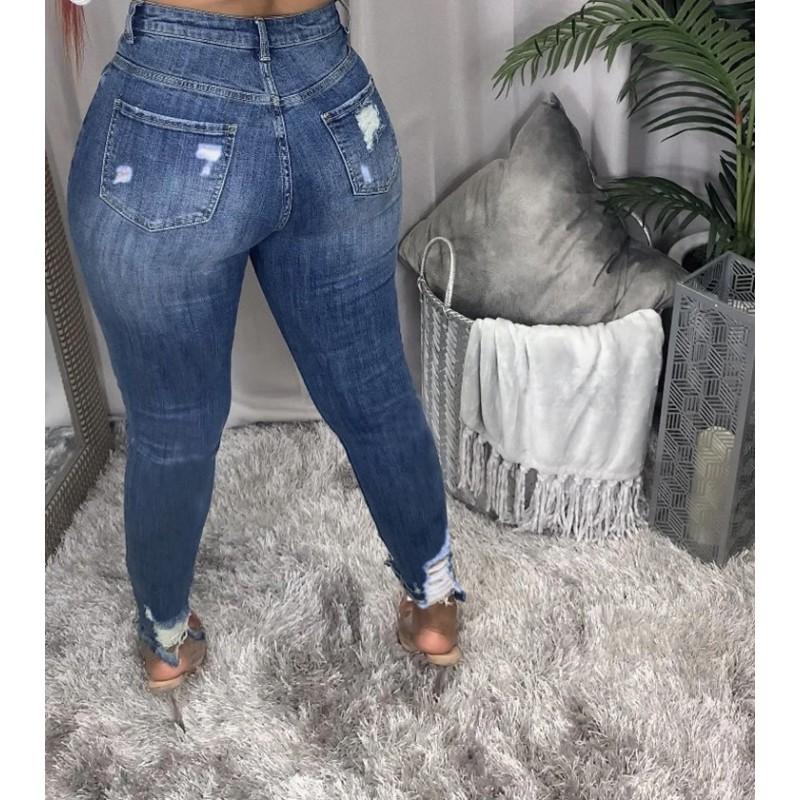 High-Waisted Stretch Slim Fit Denim Jeans Women Black Dark Blue Mid-Stretch Cotton Blend Pencil Leg Style