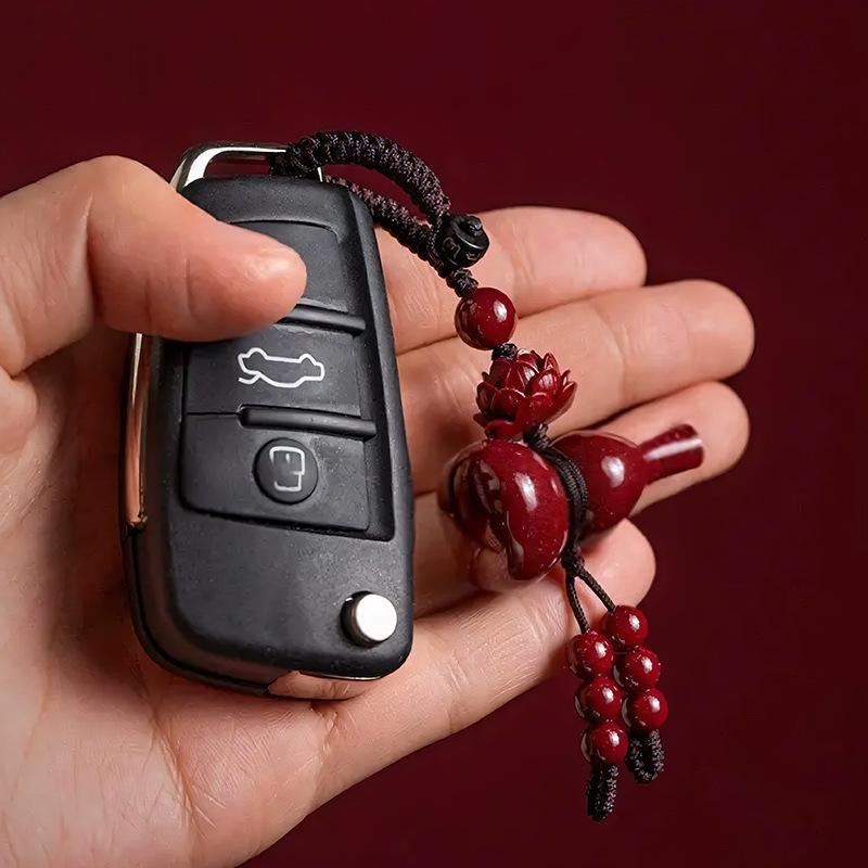Cinnabar Lotus Gourd Zodiac Keychain Pendant