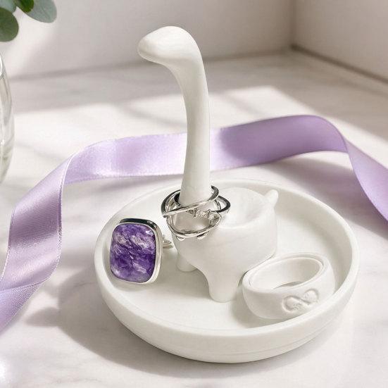 DYS 3D Printed Creative Finger-Shaped Jewelry Tray, Minimalist Ring & Necklace Holder with Partitioned Storage, Matte Black/White Desk Organizer