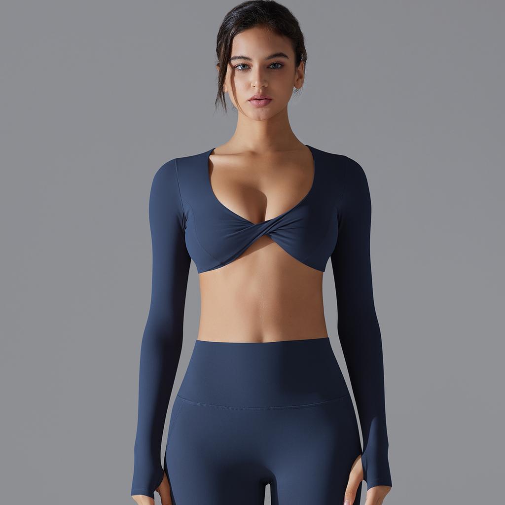 Sexy Chest Long Sleeved Yoga Nude Quick Drying Tight Fitting Sports T-Shirt Casual Running Fitness Top For Women