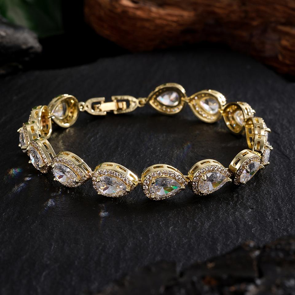 ZAKOL Luxury Geometric Water Drop Zirconia Bracelets for Elegant Women Full Crystal Charm Bracelet Bridal Wedding Jewelry