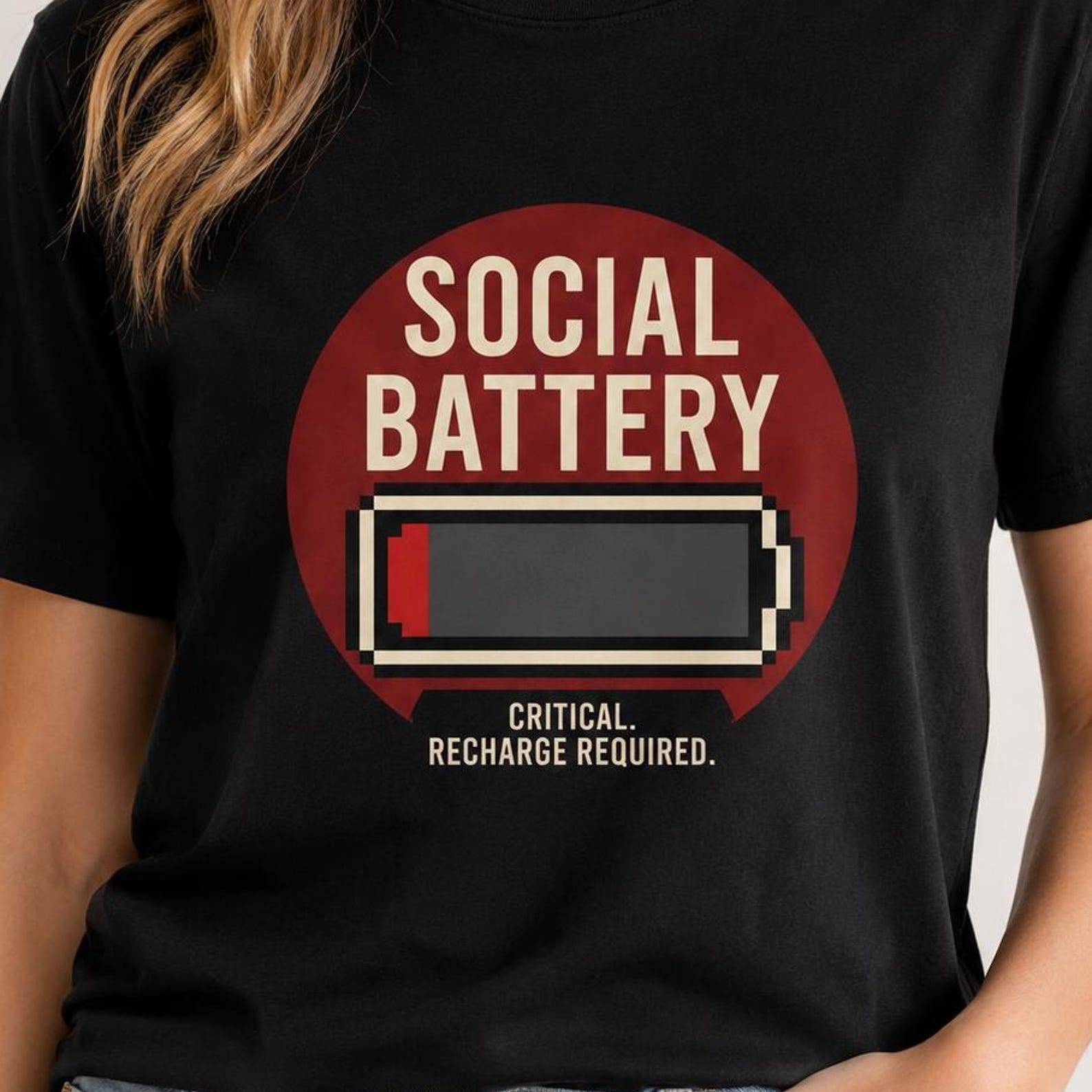 Social Battery Critical Shirt, Introvert Graphic Tee, Funny Gift for Socially Drained Friends XL