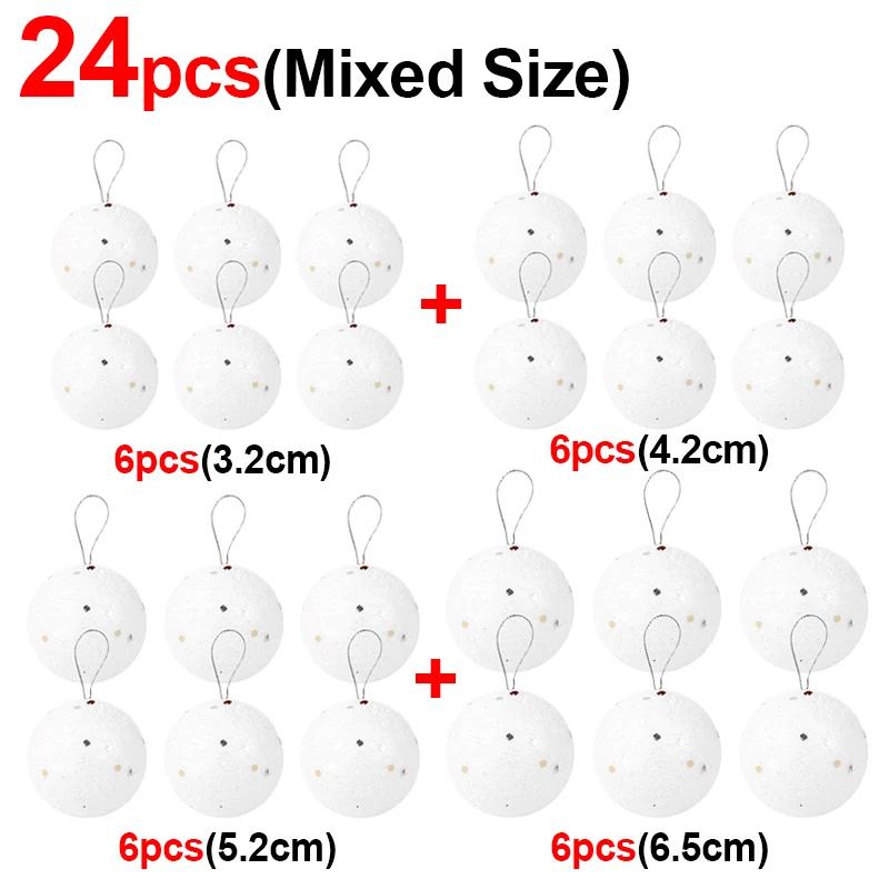 4/6/8cm White Christmas Balls Ornaments Xmas Tree Hanging Pendant Round Foam Snowball New Year Wedding Party Home Decoration