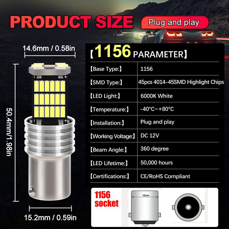 2PCS 21W 6000K LED Reverse Light Car Backup Blubs 1156 BA15S Lamp For Land Rover Defender Discovery Freelander Range Rover Sport