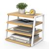 Fenge Desktop Storage Shelf, Desk Organizer, 4-Tier, Large Capacity Office Storage Rack, 37.2cm Wide X 26.7cm Deep X 30.7cm High, Oak & White,