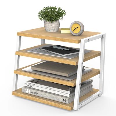 Étagère de Rangement de Bureau Fenge, Organisateur de Bureau, 4 Niveaux, Rack de Rangement de Bureau Grande Capacité, 37,2 cm de Large x 26,7 cm de Profondeur x 30,7 cm de Haut, Chêne & Blanc,