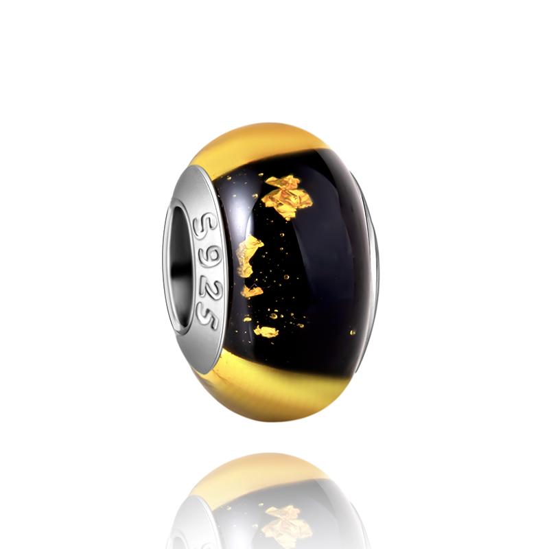  Charm Murano Vague Bleu Foncé Cuivré Coloré Compatible Bracelet Original Joli Charme Perles en Verre de Murano Fleur Rose Bijou