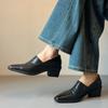 Cool handsome royal sister style temperament small leather shoes female personality square head thick heel one pedal loafers