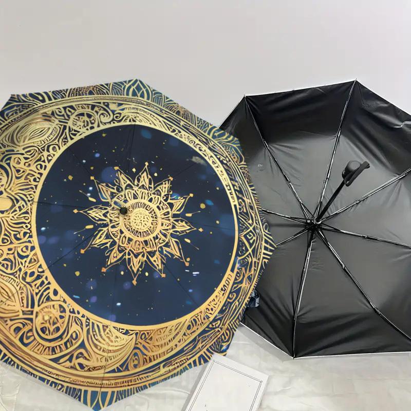 1pc Golden Mandala Themed Umbrella -Home Travel Portable Outdoor Accessories, Multi-functional Umbrella Gift081606