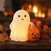 Ghost Figurine with Night Light Halloween Holding Pumpkin Figurine, Spooky Statue Light, Resin Ornament for Desk Tabletop Centerpiece LED Lamp