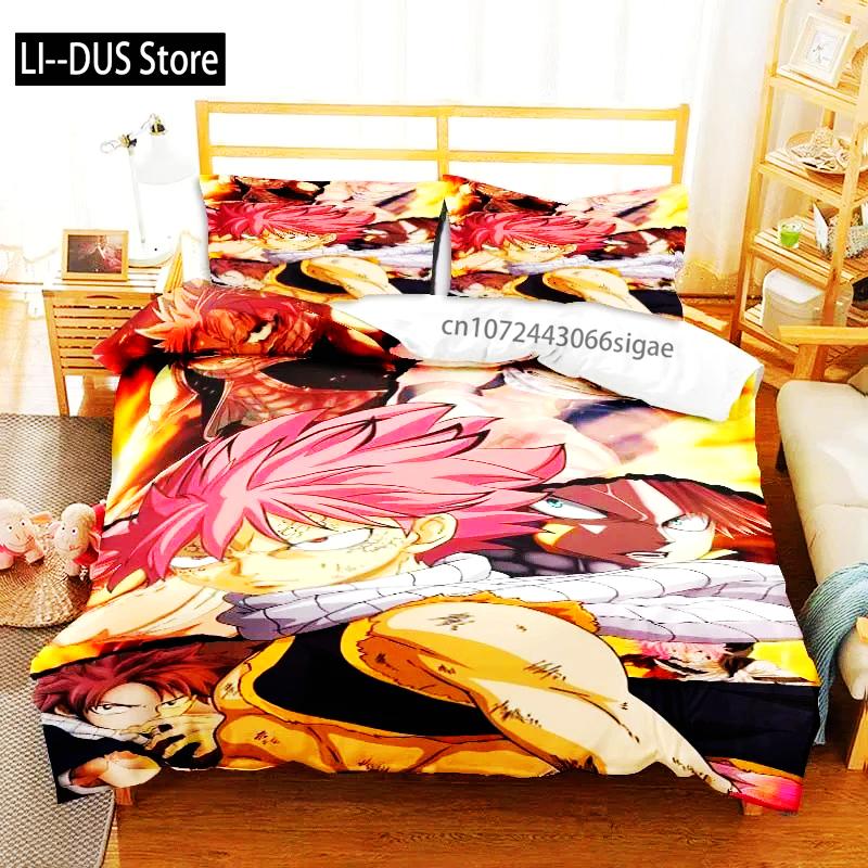 Zestaw pościeli 3D Anime Fairy Tail Zestaw trzyczęściowy na łóżko Poszwa na kołdrę Pojedyncze Podwójne Łóżko Queen Size Zestaw poszwy na kołdrę Sypialnia dla dorosłych chłopców