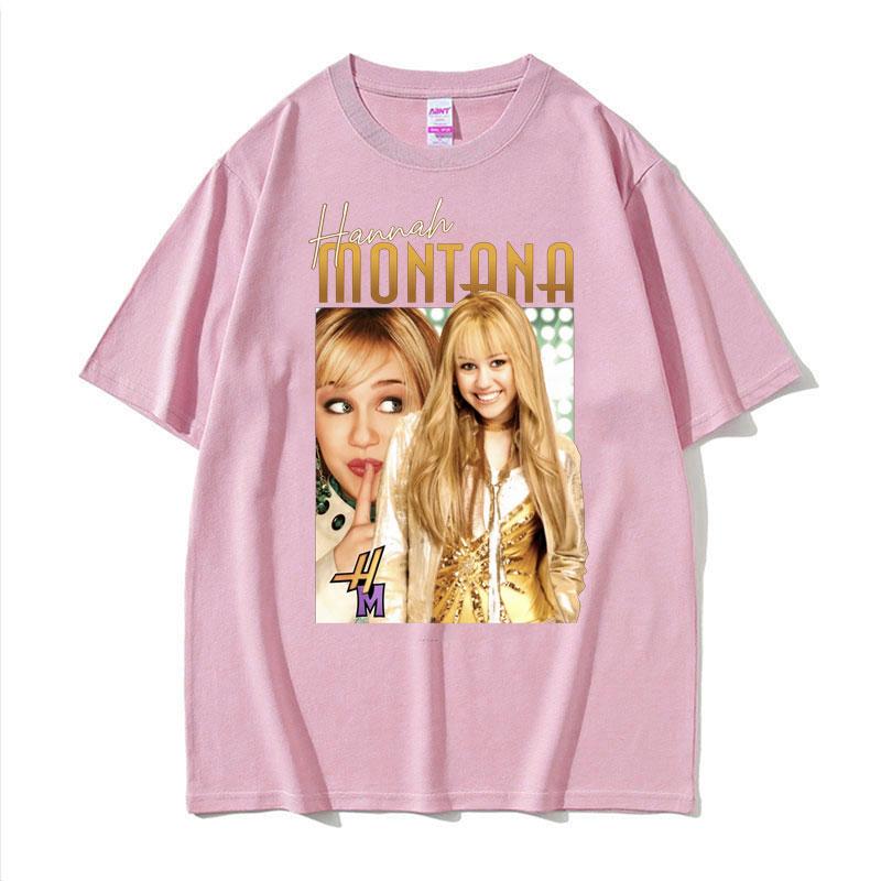 Hannah Montana Retro 90er T-Shirt Miley Cyrus Rap Hip Hop Punk Stil T-Shirt Unisex Damen Sommer Hochwertiges T-Shirt Streetwear