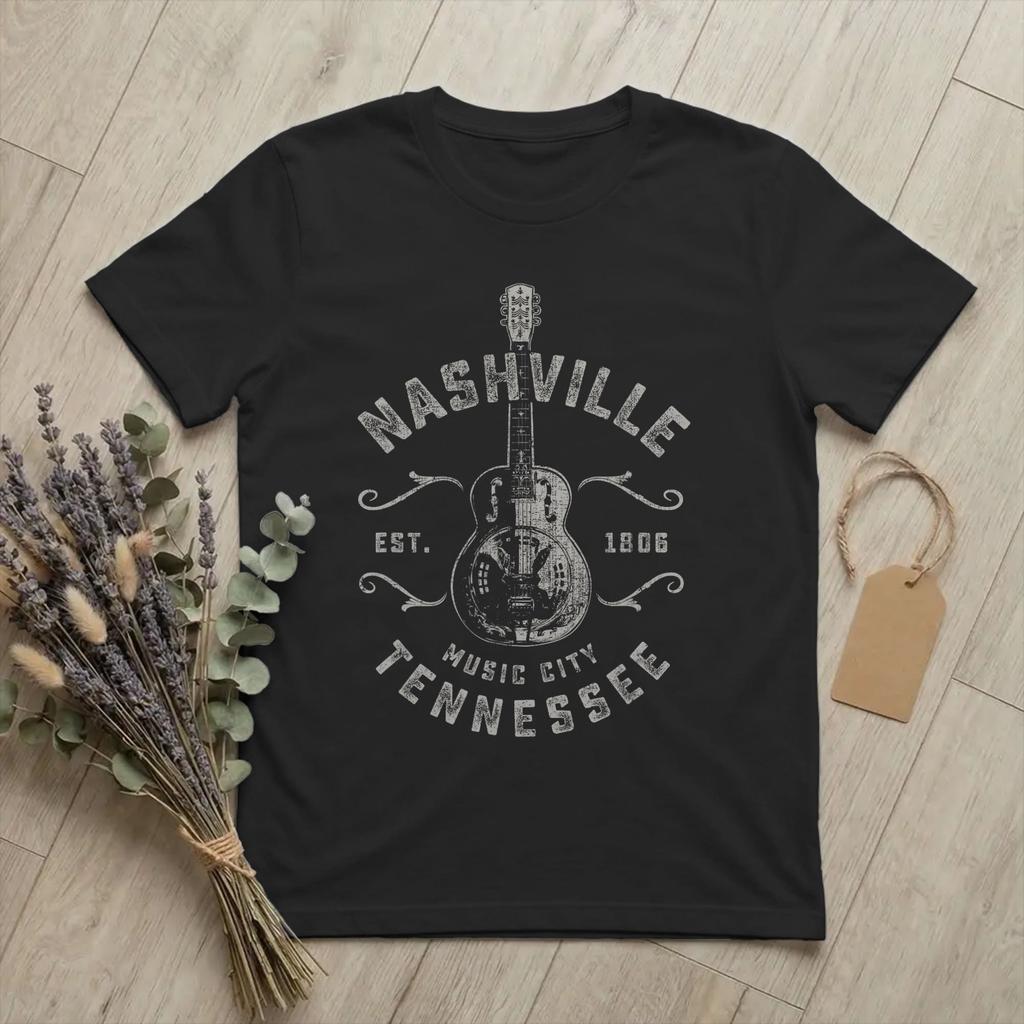 Neuheit Nashville Tennessee Country Musik T-Shirts Unisex Rundhals Reines Baumwoll-T-Shirt Gitarrenstadt T-Shirt Geschenkidee Kleidung