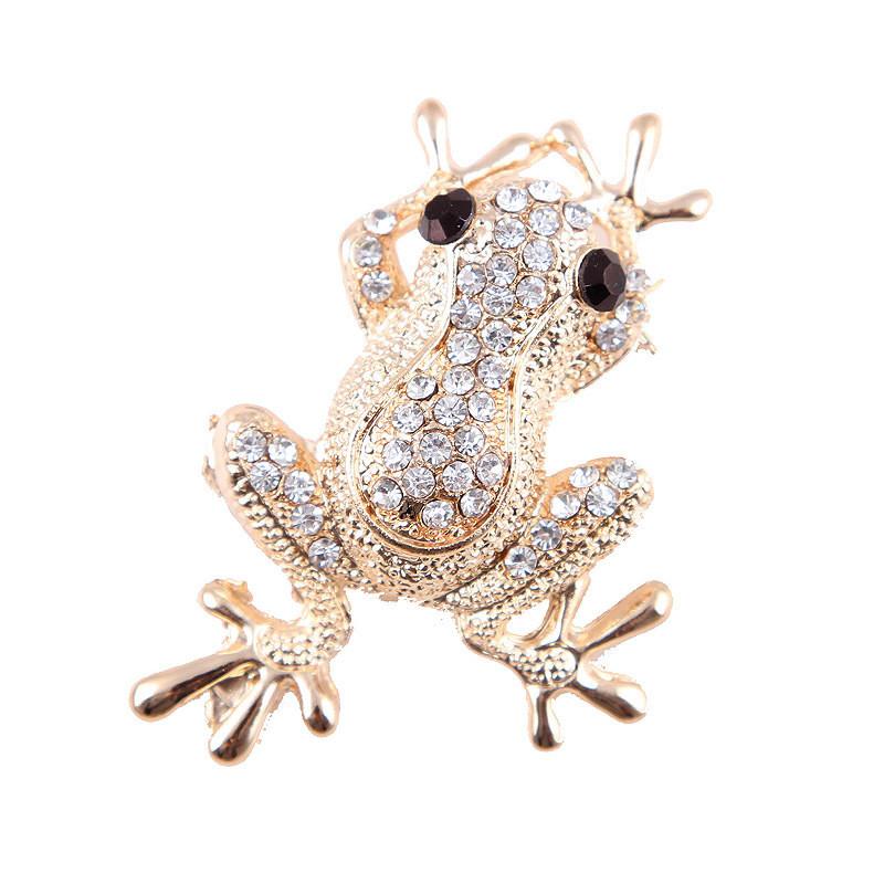 Spilla Animalier in Lega di Zinco Spilla Rana con Pietre Artificiali Per Regalo e Accessorio di Moda