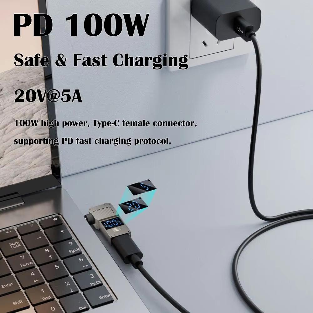 For HP Laptop PD 100W Charging Adapter Type-C to DC 7.4x5.0mm Digital Display Zinc Alloy Converter