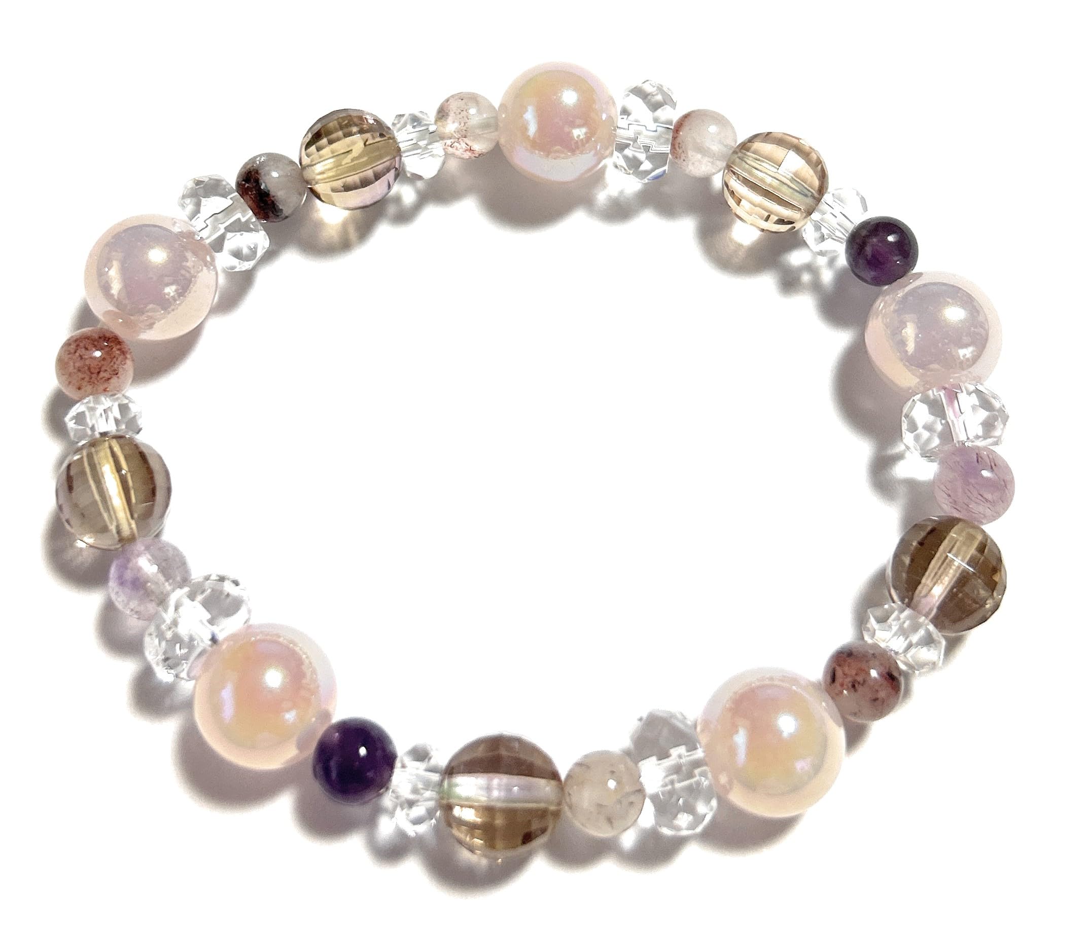 

Natural Stone Power Stone Bracelet Design Bracelet Ametrine Super Seven Rose Quartz Aura Natural Crystal Inner 16cm M Size [Malline] Diameter Approx.
