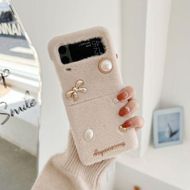 Für Samsung Z Flip 4 Fall 3d Perle Bogen Klapp Telefon Fall Für Samsung Z Flip 3 5g Zflip4 winter Plüsch Stoßfest Harte Rückseitige Abdeckung