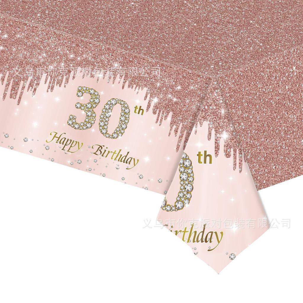 Glam Rose Gold Diamond Disposable Tableware Set 30th Birthday Party Plates Cups Decor