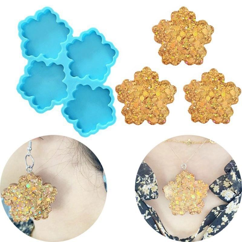 Flower Shaped Silicone Resin Mold 4 Cavity Door Hand Palms Shape Jewelry Pendant Epoxy Mold Necklace Decors Gift