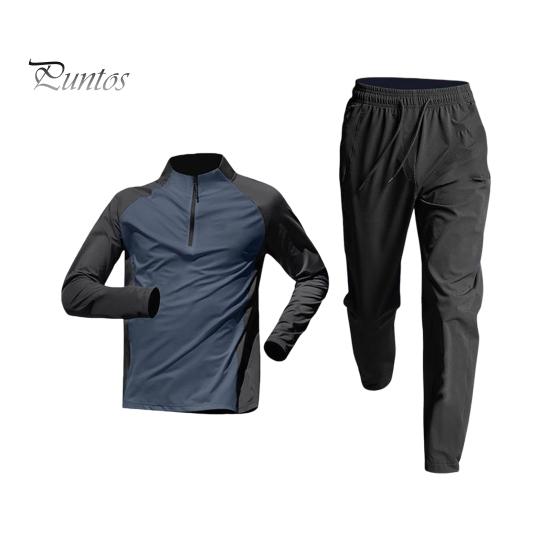 2Pcs/Set Men's Quick-drying Fitness Suit Half-zip T-shirt Trouser Set Sports Track Field Clothes Breathable Sportswear for Running Cycling