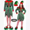Adult Women Santa Claus Xmas Green Elf Dress Socks Hat Sets Christmas New Year Cosplay Costumes Performance Role Play Outfit