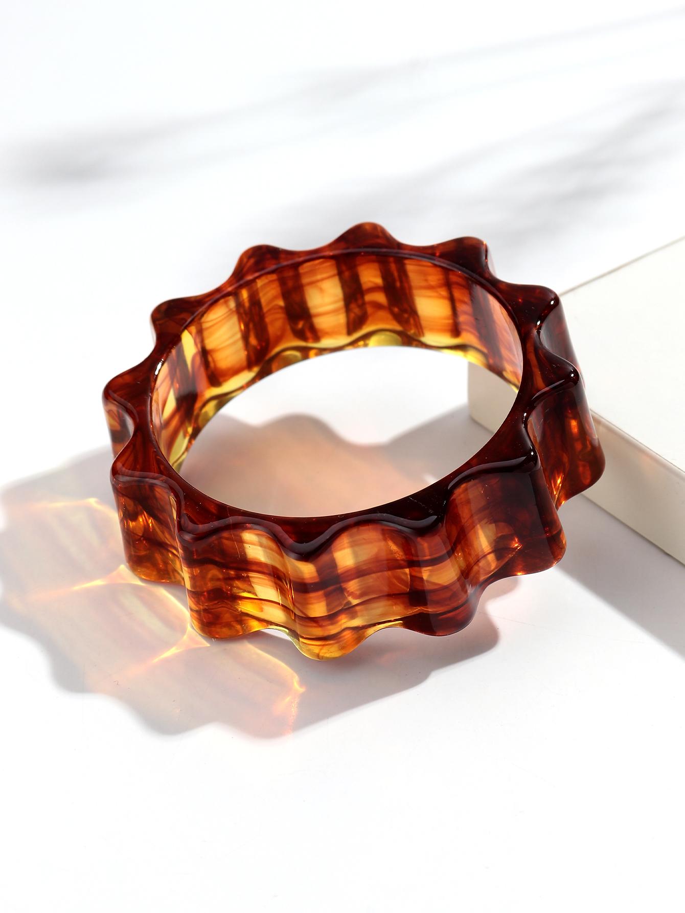 

New Trendy Thick Acrylic Gear Cuff Bangle for Women Retro Statement Marble Color Geometric Bracelets Exaggerated Jewelry Gift янтарь