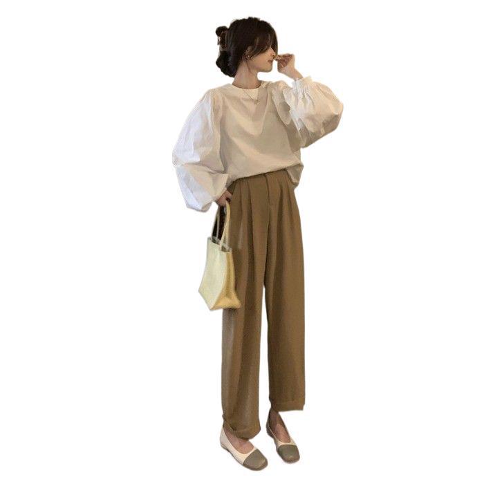 2025 Spring/Autumn French Puff Sleeve Round Neck Women's Casual Loose Top