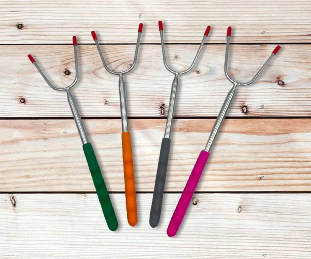 TELESKOPISCHER STOCKGABEL FÜR LAGERFEUER-WÜRSTCHENROSTEN 4 Stk.