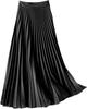J.STORE Pleated Skirt, Shiny Flare Skirt, Formal, Casual, Wedding, Lolita, School, Solid Color, Summer, Black, 5S-J15-BKXL