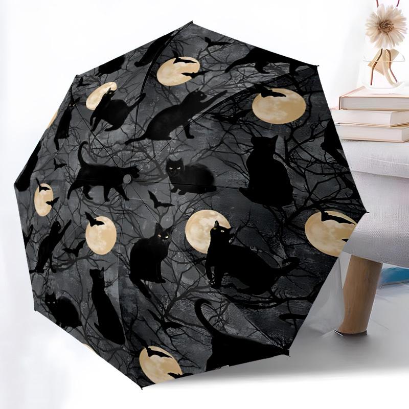 1pc Moon Cats Fashionable Automatic Opening/Closing Folding Umbrella with 8 Bones, Windproof Portable, Daily Use308